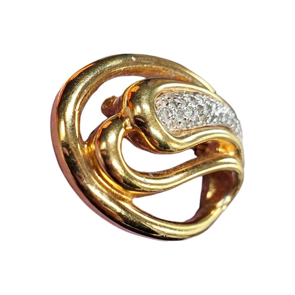 Vtg Signed Panetta Pavé Brooch Pin Swirl Gold Tone Rhinestone Statement As-Is - Picture 4 of 12